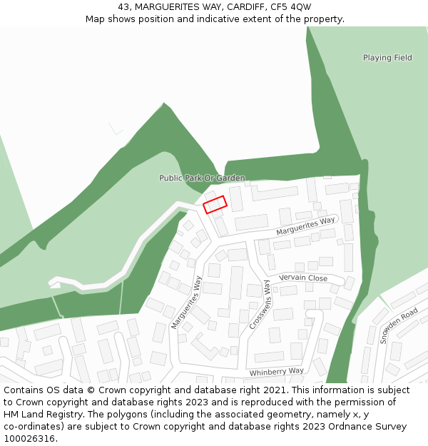 43, MARGUERITES WAY, CARDIFF, CF5 4QW: Location map and indicative extent of plot
