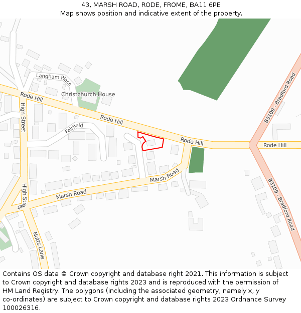 43, MARSH ROAD, RODE, FROME, BA11 6PE: Location map and indicative extent of plot