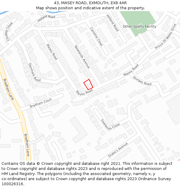 43, MASEY ROAD, EXMOUTH, EX8 4AR: Location map and indicative extent of plot