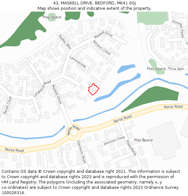 43, MASKELL DRIVE, BEDFORD, MK41 0GJ: Location map and indicative extent of plot