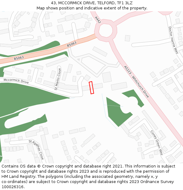 43, MCCORMICK DRIVE, TELFORD, TF1 3LZ: Location map and indicative extent of plot