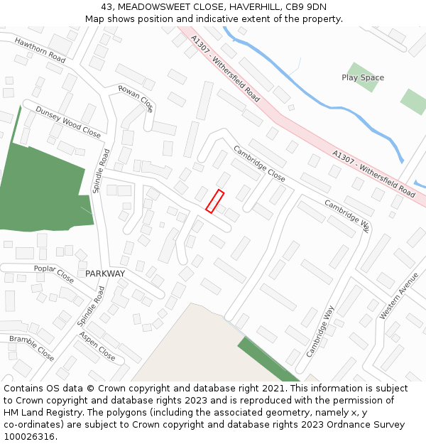 43, MEADOWSWEET CLOSE, HAVERHILL, CB9 9DN: Location map and indicative extent of plot