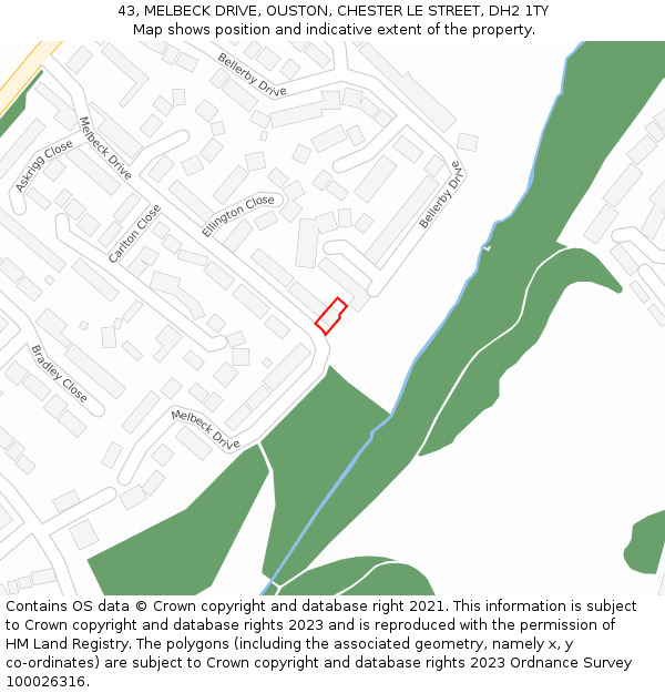 43, MELBECK DRIVE, OUSTON, CHESTER LE STREET, DH2 1TY: Location map and indicative extent of plot