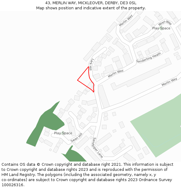 43, MERLIN WAY, MICKLEOVER, DERBY, DE3 0SL: Location map and indicative extent of plot