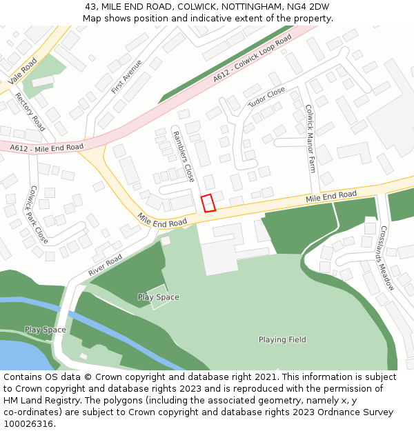 43, MILE END ROAD, COLWICK, NOTTINGHAM, NG4 2DW: Location map and indicative extent of plot