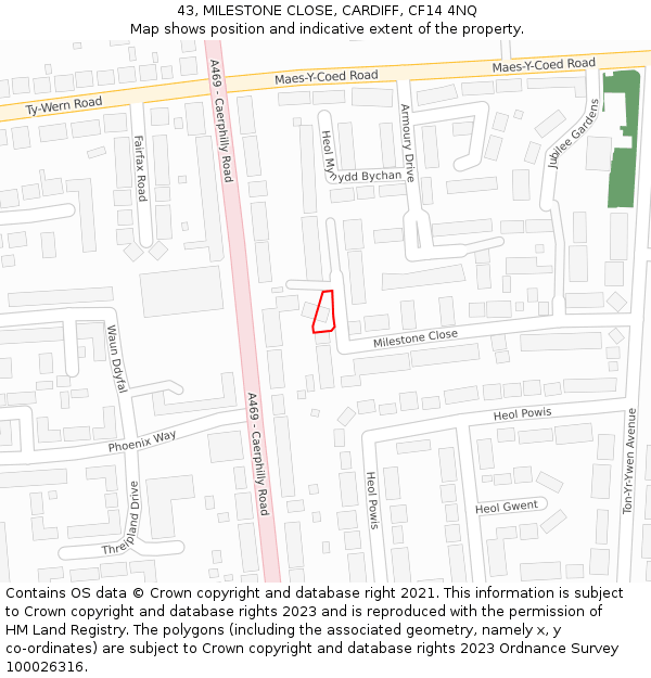 43, MILESTONE CLOSE, CARDIFF, CF14 4NQ: Location map and indicative extent of plot