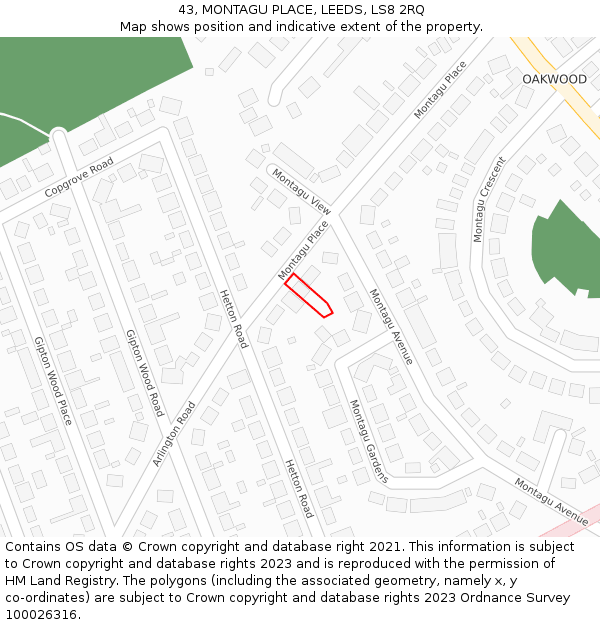 43, MONTAGU PLACE, LEEDS, LS8 2RQ: Location map and indicative extent of plot