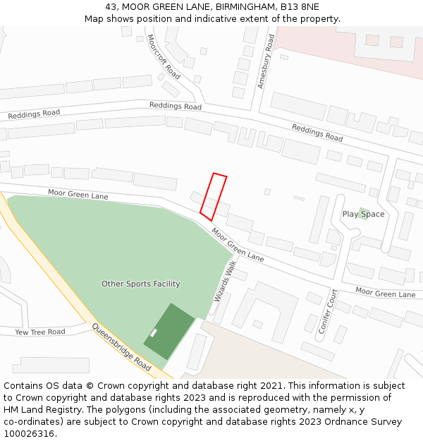 43, MOOR GREEN LANE, BIRMINGHAM, B13 8NE: Location map and indicative extent of plot