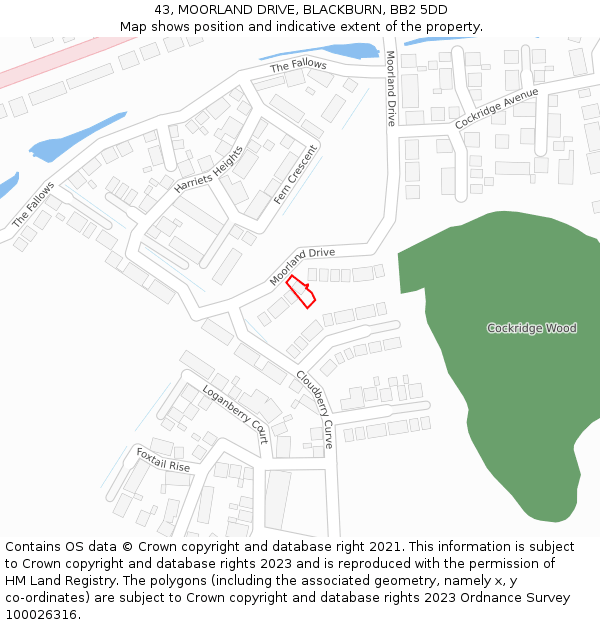 43, MOORLAND DRIVE, BLACKBURN, BB2 5DD: Location map and indicative extent of plot