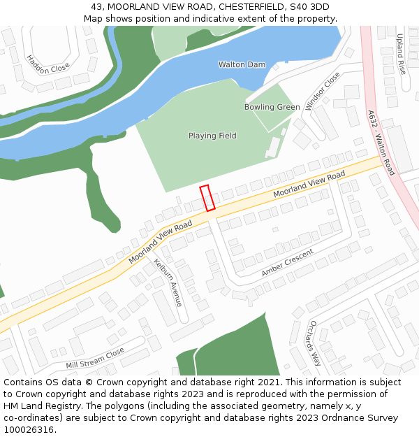 43, MOORLAND VIEW ROAD, CHESTERFIELD, S40 3DD: Location map and indicative extent of plot