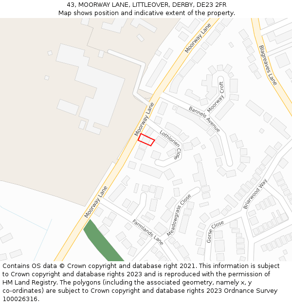 43, MOORWAY LANE, LITTLEOVER, DERBY, DE23 2FR: Location map and indicative extent of plot