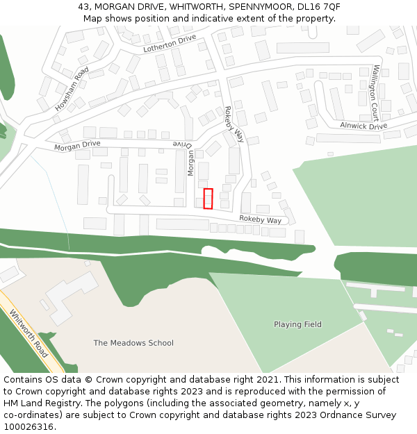 43, MORGAN DRIVE, WHITWORTH, SPENNYMOOR, DL16 7QF: Location map and indicative extent of plot
