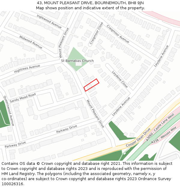 43, MOUNT PLEASANT DRIVE, BOURNEMOUTH, BH8 9JN: Location map and indicative extent of plot