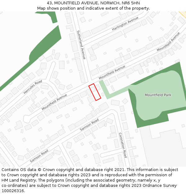 43, MOUNTFIELD AVENUE, NORWICH, NR6 5HN: Location map and indicative extent of plot