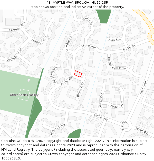 43, MYRTLE WAY, BROUGH, HU15 1SR: Location map and indicative extent of plot
