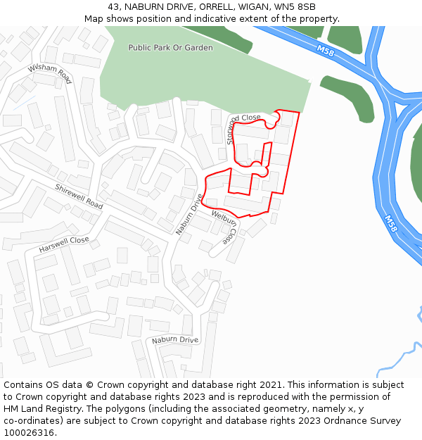 43, NABURN DRIVE, ORRELL, WIGAN, WN5 8SB: Location map and indicative extent of plot
