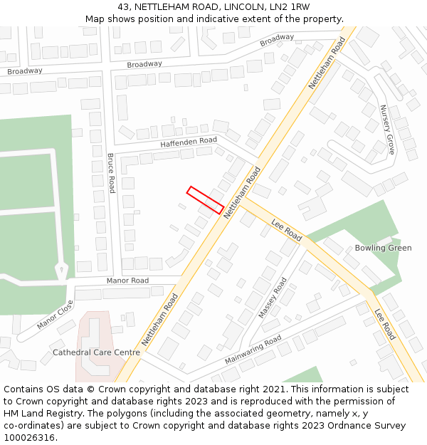 43, NETTLEHAM ROAD, LINCOLN, LN2 1RW: Location map and indicative extent of plot