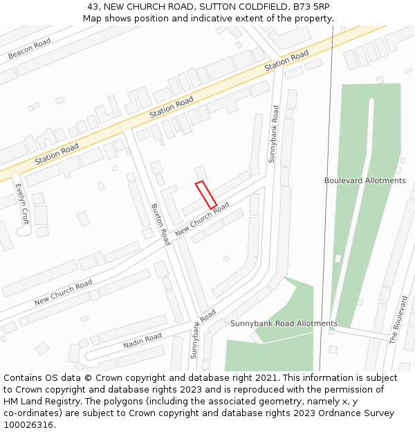 43, NEW CHURCH ROAD, SUTTON COLDFIELD, B73 5RP: Location map and indicative extent of plot