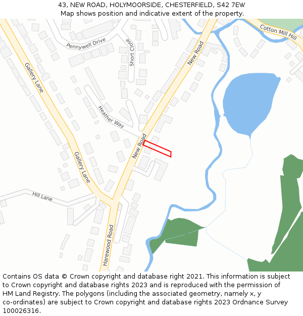 43, NEW ROAD, HOLYMOORSIDE, CHESTERFIELD, S42 7EW: Location map and indicative extent of plot