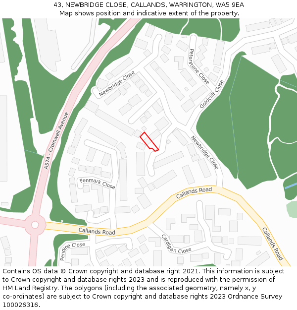 43, NEWBRIDGE CLOSE, CALLANDS, WARRINGTON, WA5 9EA: Location map and indicative extent of plot