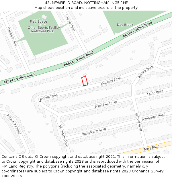 43, NEWFIELD ROAD, NOTTINGHAM, NG5 1HF: Location map and indicative extent of plot