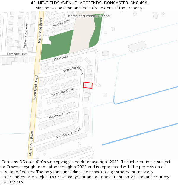 43, NEWFIELDS AVENUE, MOORENDS, DONCASTER, DN8 4SA: Location map and indicative extent of plot