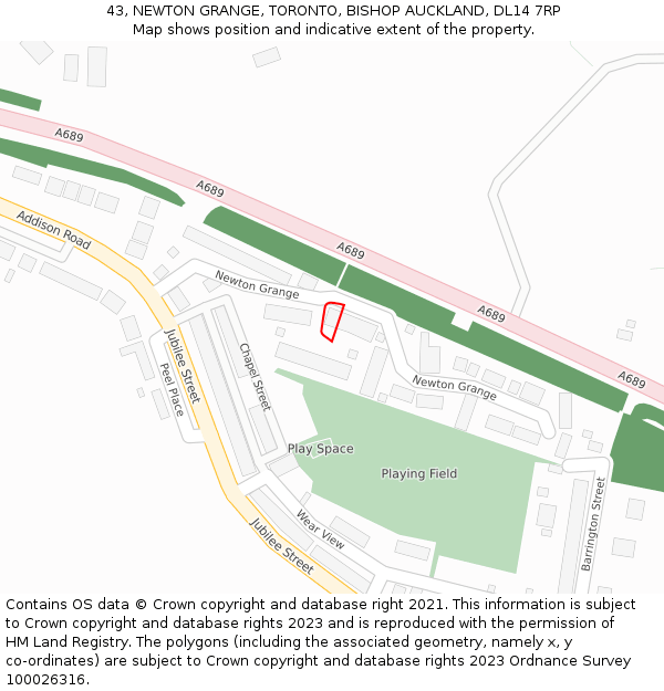43, NEWTON GRANGE, TORONTO, BISHOP AUCKLAND, DL14 7RP: Location map and indicative extent of plot