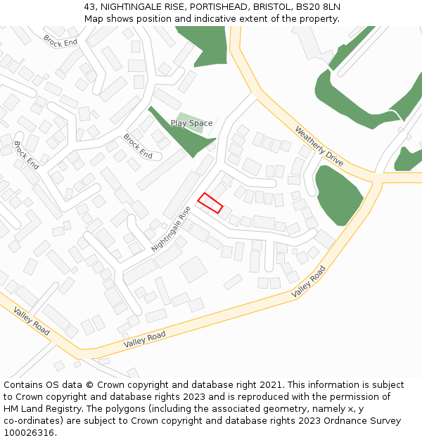 43, NIGHTINGALE RISE, PORTISHEAD, BRISTOL, BS20 8LN: Location map and indicative extent of plot