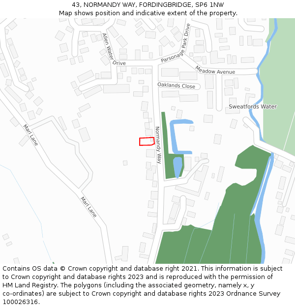 43, NORMANDY WAY, FORDINGBRIDGE, SP6 1NW: Location map and indicative extent of plot