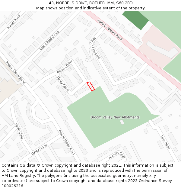 43, NORRELS DRIVE, ROTHERHAM, S60 2RD: Location map and indicative extent of plot