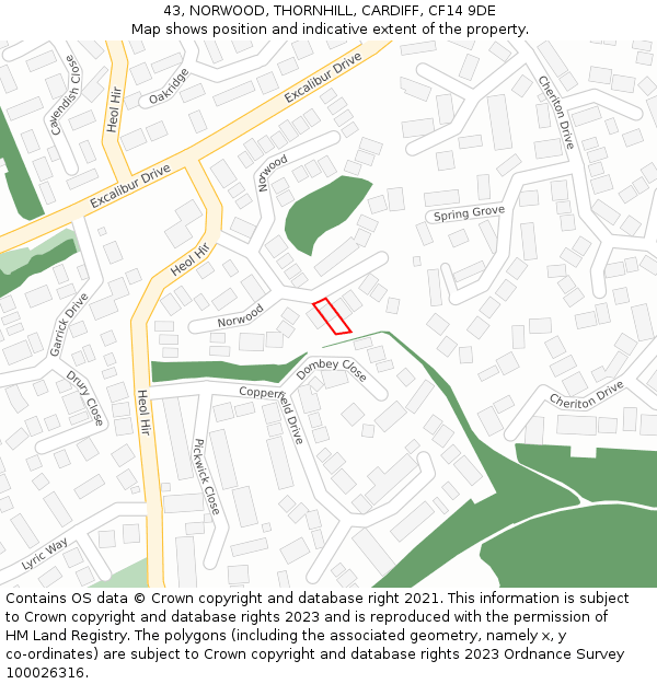 43, NORWOOD, THORNHILL, CARDIFF, CF14 9DE: Location map and indicative extent of plot