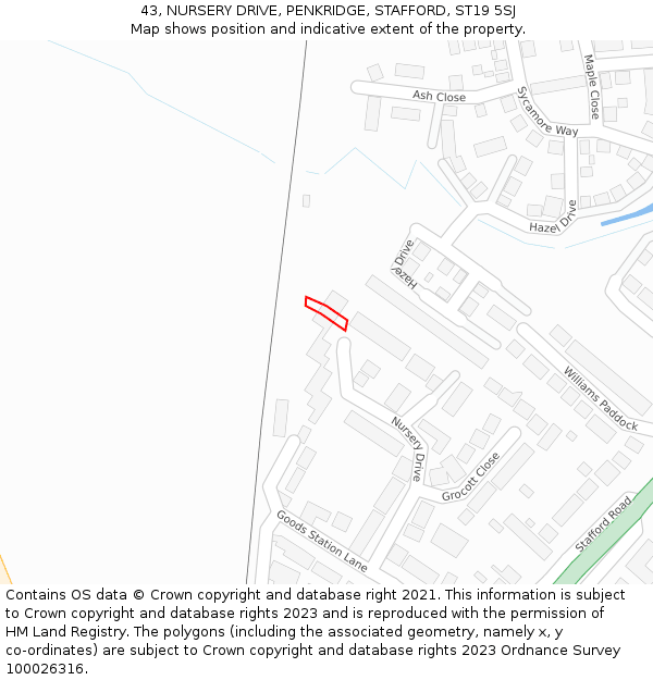 43, NURSERY DRIVE, PENKRIDGE, STAFFORD, ST19 5SJ: Location map and indicative extent of plot