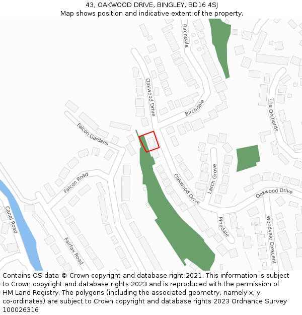 43, OAKWOOD DRIVE, BINGLEY, BD16 4SJ: Location map and indicative extent of plot