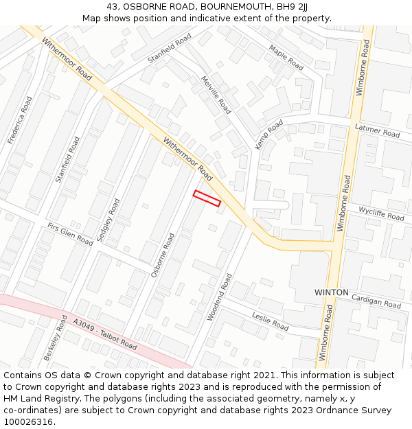 43, OSBORNE ROAD, BOURNEMOUTH, BH9 2JJ: Location map and indicative extent of plot