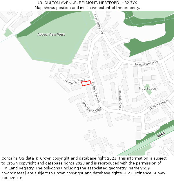 43, OULTON AVENUE, BELMONT, HEREFORD, HR2 7YX: Location map and indicative extent of plot