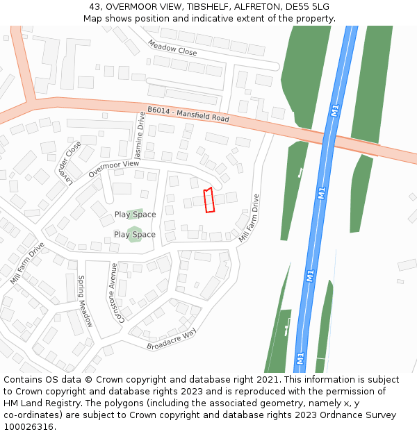 43, OVERMOOR VIEW, TIBSHELF, ALFRETON, DE55 5LG: Location map and indicative extent of plot