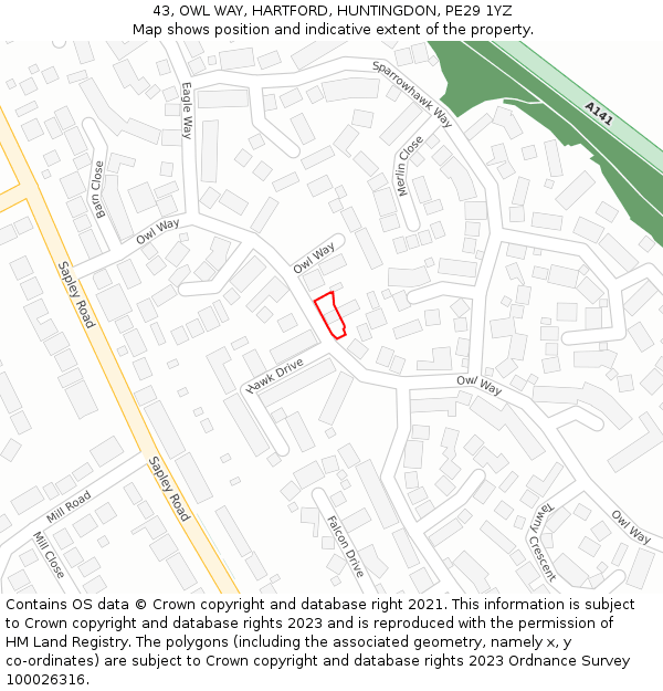 43, OWL WAY, HARTFORD, HUNTINGDON, PE29 1YZ: Location map and indicative extent of plot