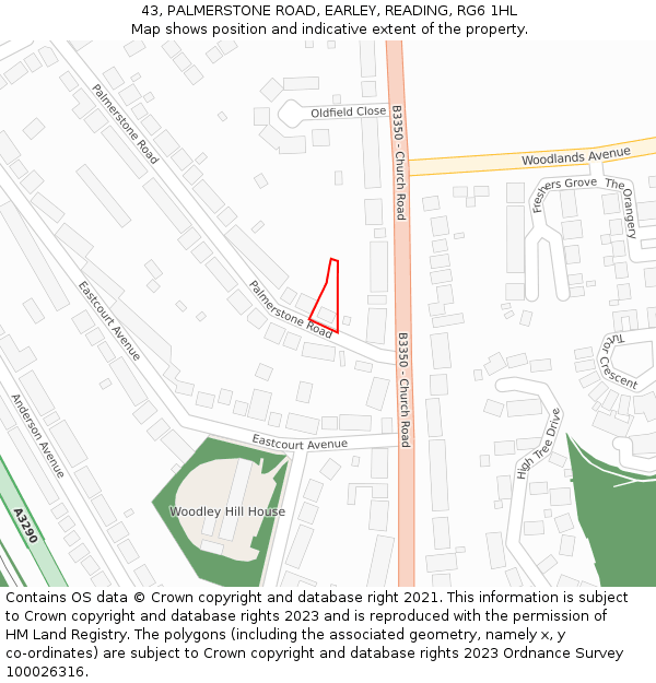 43, PALMERSTONE ROAD, EARLEY, READING, RG6 1HL: Location map and indicative extent of plot