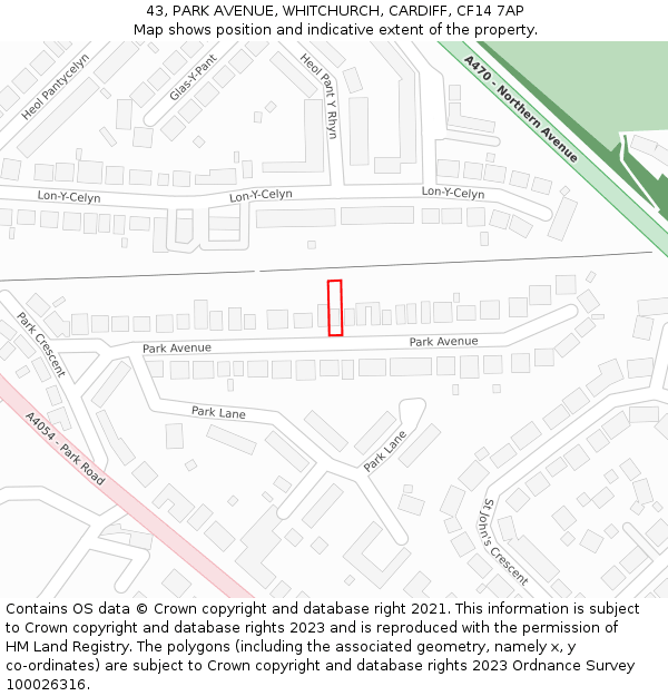 43, PARK AVENUE, WHITCHURCH, CARDIFF, CF14 7AP: Location map and indicative extent of plot