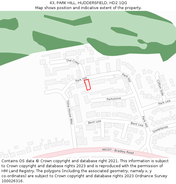 43, PARK HILL, HUDDERSFIELD, HD2 1QG: Location map and indicative extent of plot