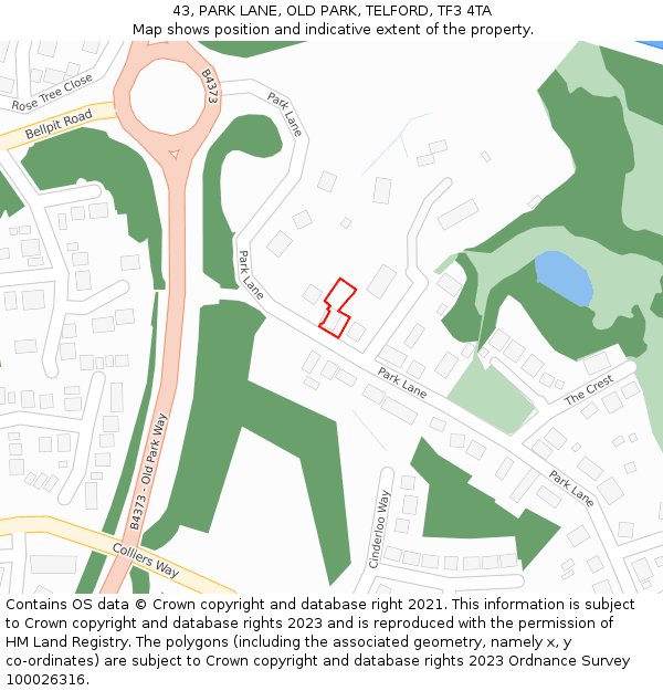 43, PARK LANE, OLD PARK, TELFORD, TF3 4TA: Location map and indicative extent of plot