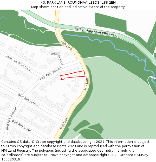 43, PARK LANE, ROUNDHAY, LEEDS, LS8 2EH: Location map and indicative extent of plot