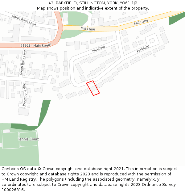 43, PARKFIELD, STILLINGTON, YORK, YO61 1JP: Location map and indicative extent of plot