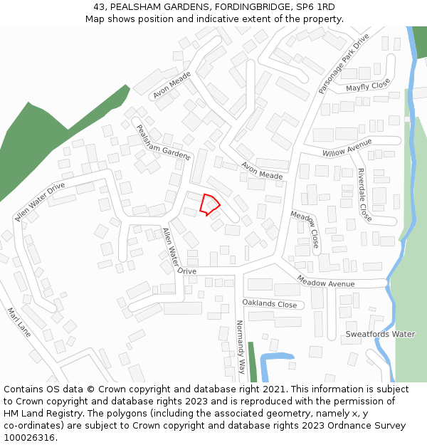 43, PEALSHAM GARDENS, FORDINGBRIDGE, SP6 1RD: Location map and indicative extent of plot