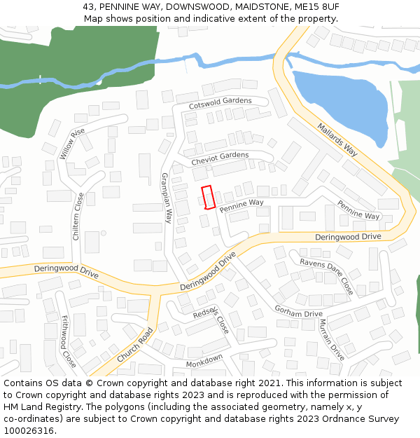 43, PENNINE WAY, DOWNSWOOD, MAIDSTONE, ME15 8UF: Location map and indicative extent of plot