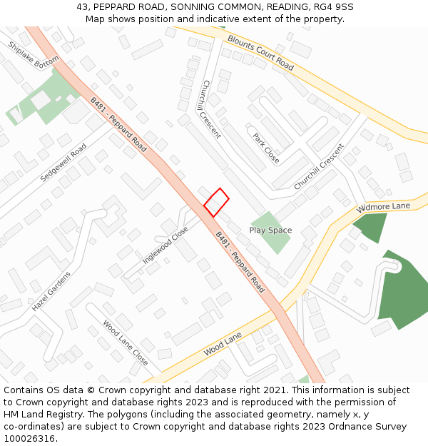 43, PEPPARD ROAD, SONNING COMMON, READING, RG4 9SS: Location map and indicative extent of plot