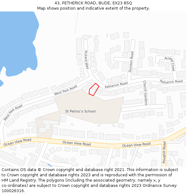 43, PETHERICK ROAD, BUDE, EX23 8SQ: Location map and indicative extent of plot