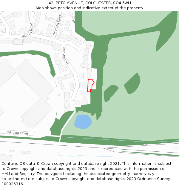 43, PETO AVENUE, COLCHESTER, CO4 5WH: Location map and indicative extent of plot