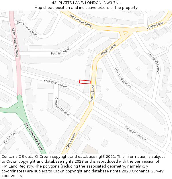 43, PLATTS LANE, LONDON, NW3 7NL: Location map and indicative extent of plot
