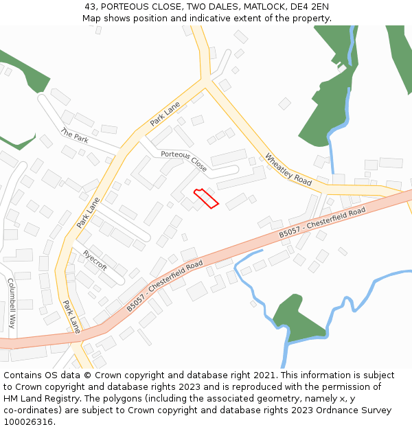 43, PORTEOUS CLOSE, TWO DALES, MATLOCK, DE4 2EN: Location map and indicative extent of plot